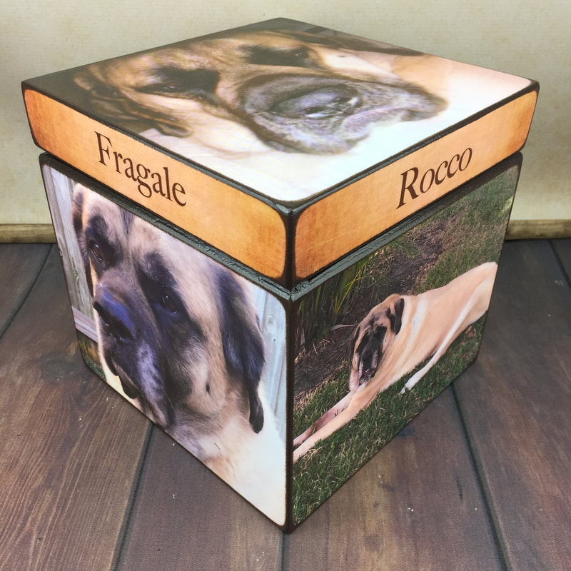 wood dog urn