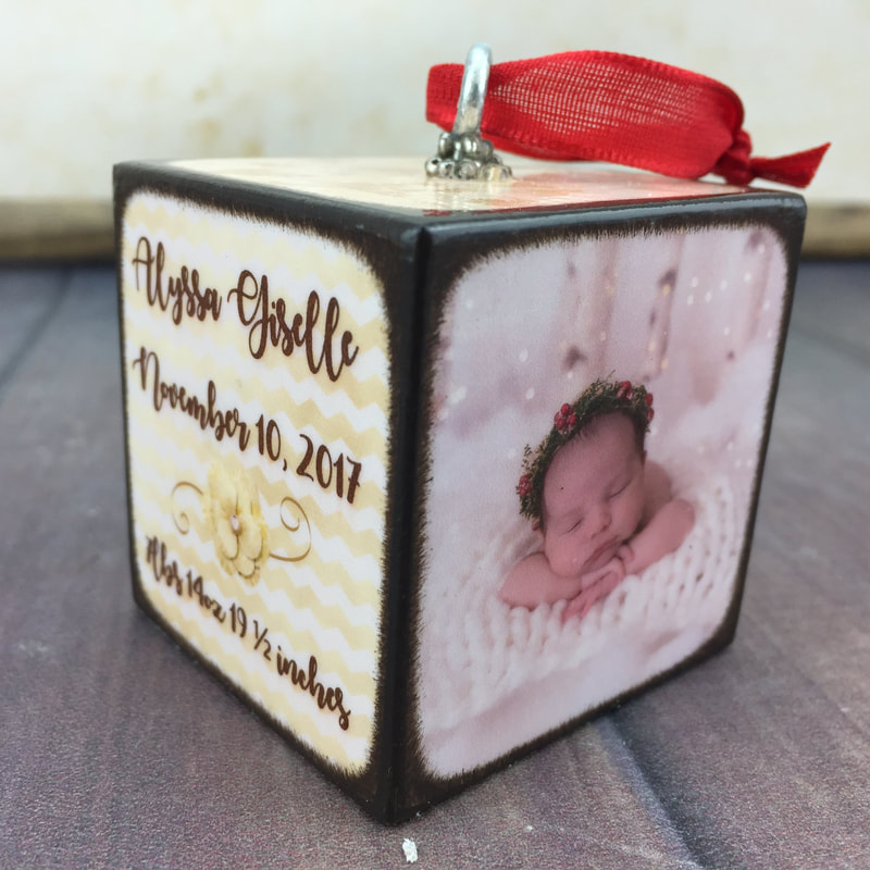 wood baby ornament with picture